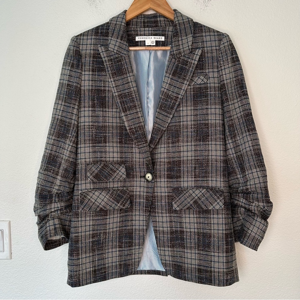 Veronica Beard Plaid Blazer in Black, Gray, White